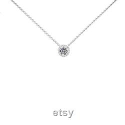 0.25 Carat Round Diamond and Halo Pendant Necklace, Anniversary Gifts for Women, Small Necklace, Minimalist Jewelry, Dainty Pendant