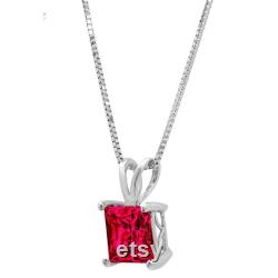 0.50 ct Brilliant Princess Cut Solitaire Designer Genuine Flawless Simulated Ruby 14K 18K White Gold Pendant with 16 Chain