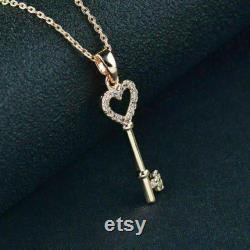 0.50Ct Round Cut Love Heart Key Pendant Necklace Free Chain 14K Rose Gold Finish