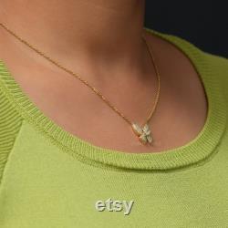 0.55 Carat Butterfly Cut Lab Grown Diamond Necklace Yellow Colored Hand Made Diamond Wedding Necklace 14K Yellow Gold Pave Set Necklace