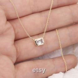 0.5ct Lab Grown Diamond Bezel Necklace 14k Lab Grown Diamond Necklace Emerald Cut Lab Diamond Necklace Bezel Set Necklace