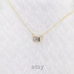 0.5ct Lab Grown Diamond Bezel Necklace 14k Lab Grown Diamond Necklace Emerald Cut Lab Diamond Necklace Bezel Set Necklace