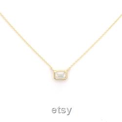 0.5ct Lab Grown Diamond Bezel Necklace 14k Lab Grown Diamond Necklace Emerald Cut Lab Diamond Necklace Bezel Set Necklace