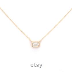 0.5ct Lab Grown Diamond Bezel Necklace 14k Lab Grown Diamond Necklace Emerald Cut Lab Diamond Necklace Bezel Set Necklace