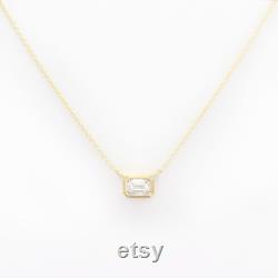 0.5ct Lab Grown Diamond Bezel Necklace 14k Lab Grown Diamond Necklace Emerald Cut Lab Diamond Necklace Bezel Set Necklace