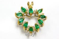 1.1 ctw Natural Green Emerald and Diamond Heart Pendant 24 mm Solid 14k 18k Gold Marquise Emerald Valentine's Day Gift May Birthstone