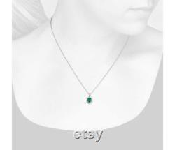 1.20 Carats Natural Emerald And Diamond Pendant 14k Solid Gold Emerald Pendant For Womans Anniversary Gift Pendant christmas gift