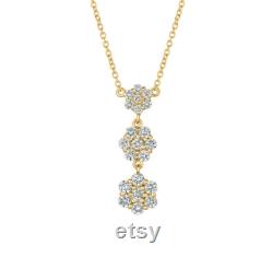 1.25 Carat Natural Diamond Flower Drop Necklace 14K Yellow Gold G SI 18''