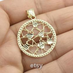 1 3 8 Textured Hearts Open Back Medallion Pendant Real Solid 10K Yellow Gold