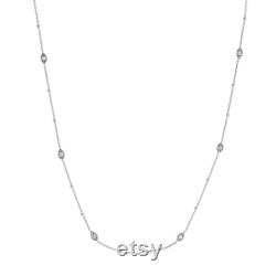 1 4ct Diamond Marquise Station Adjustable Necklace Real 14K White Gold 20