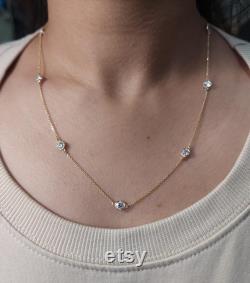 1.75 Ct 7 Stone Diamond By the Yard Necklace, 14K Gold Diamond Necklace, Lab Grown Diamond Necklace