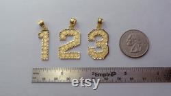 10K Solid Yellow Gold Women Men Children Diamond Cut Number Charm Pendant