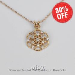 10k 14k 18k Gold Diamond Seed of Life Necklace Flower Of Life Necklace Small Minimalist Diamond Necklace Sacred Lucky Necklace