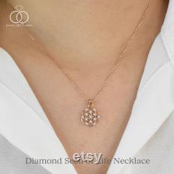 10k 14k 18k Gold Diamond Seed of Life Necklace Flower Of Life Necklace Small Minimalist Diamond Necklace Sacred Lucky Necklace