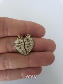 10k Two Tone Rose and Yellow Gold Break Apart Heart with Guadalupe Pendant, Solid Gold Heart Pendant with Quote Written on the Back