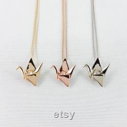 10k gold Paper Crane Necklace,Origami Crane Necklace,Paper Crane Jewellery,Paper Crane Pendant,First Anniversary Gift,3D Printed Jewelry