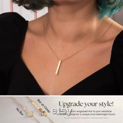 14K 18k Real Gold Personalized Vertical 3 cm Bar Necklace, 4 Side Custom Name Engrave Necklace, 3D Bar Family Necklace, Personalize Gift for