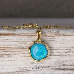 14K Gold Blue Opal Pendant, Vintage Necklace, Opal Necklace, October Birthstone, Opal Jewelry, Dainty Gold Necklace, Anniversary Gift