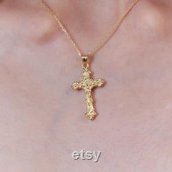 14K Gold Cross Necklace, Religious Jewelry, Jesus Cross Necklace, Christian Gifts, Gift For Women, Christmas Gifts, Cross Chain For Men