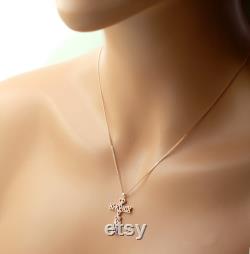 14K Gold Cross Necklace Women, Solid Gold Cross Pendant Necklace, Personalized Cross with Dates Customized Cross Necklace