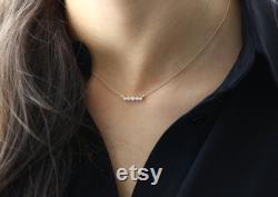 14K Gold Five Round Cut Diamond Row Pendant Necklace Non-Conflict Diamond Gold Minimalist Design Necklace,Mothers Day Gift