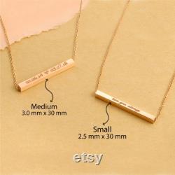 14K Gold Four Sided Custom Bar Necklace, Horizontal 3D Bar Necklace, Floating Name Bar Necklace, Engrave Coordinate Date Gift For Mothers
