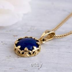 14K Gold Lapis Decorate Necklace, Lapis Jewely, Blue Lapis, Lapis Pendant, Dainty Gold Necklace, Art Decor Pendant, Necklaces For Women