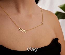 14K Gold Name Necklace with Evil Eye, Personalized Name Jewelry, Gold Evil Eye Jewelry, Christmas Gift for Her, Nameplate Evil Eye Jewelry