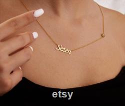 14K Gold Name Necklace with Evil Eye, Personalized Name Jewelry, Gold Evil Eye Jewelry, Christmas Gift for Her, Nameplate Evil Eye Jewelry