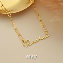 14K Gold Name Necklace with Paperclip Chain , Custom Name Necklace , Link Chain Necklace , Paperclip Name Necklace , Gold Name Necklace Gift