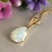 14K Gold Tear Drop White Opal Pendant, 14K Yellow Gold Opal Pendant Necklace, 7X10 Mm White Gemstone, Dainty Necklace, October Birthstone
