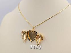 14K Gold Vermeil Wing Heart Locket Necklace Gold Angel Wing Locket Gold Heart Locket on Gold Chain Heart Shaped Locket, Infinity Close