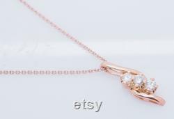 14K Rose Gold 0.65ctw G-SI1 Round Cut Diamond 3-Stone Pendant Chain Necklace-17