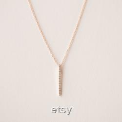 14K Rose Gold Vertical Bar Diamond Charm Necklace, Long Gold Delicate Necklace, Bridesmaid Gift, Elegant Pendant Necklace, Anniversary Gift