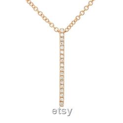 14K Rose Gold Vertical Bar Diamond Charm Necklace, Long Gold Delicate Necklace, Bridesmaid Gift, Elegant Pendant Necklace, Anniversary Gift