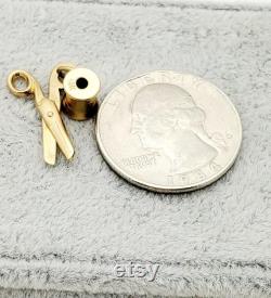 14K Scissors and Spool of Thread Charm- Moveable- Vintage, Estate-Antique, 1940s- Unique- Seamstress Gift- Yellow Gold-