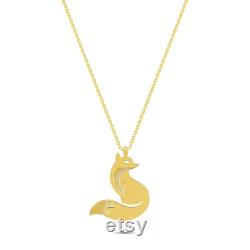 14K Solid Gold Cute Fox Necklace