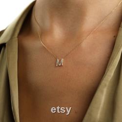 14K Solid Gold Diamond Initial Necklace