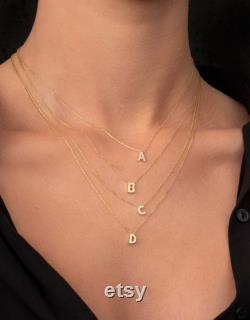 14K Solid Gold Diamond Initial Necklace Diamond Letter Necklace Dainty Initial Diamond Necklace Name Monogram Necklace