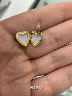 14K Solid Gold Heart Locket Pendant- for Photos, Messages, Sentimental