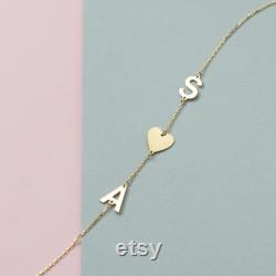 14K Solid Gold Initial Necklace, Personalized Sideways Letter Necklace, Spaced Letter Necklace, Christmas Gift For Her, Letter Name Necklace