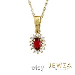 14K Solid Gold Sapphire Pendant Pendant with Cubic Zirconia Stones Gold Sapphire Necklace Sapphire Pendant Gift for Her