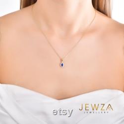 14K Solid Gold Sapphire Pendant Pendant with Cubic Zirconia Stones Gold Sapphire Necklace Sapphire Pendant Gift for Her