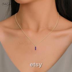14K Solid Gold Three-stone Pendant Necklace Natural Purple Amethyst Trio Pendant White Diamond-Accented Jewelry Easter Day Sale