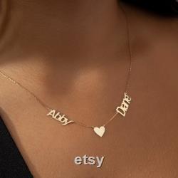 14K Solid Gold Two Name Necklace, 2 Names Necklace Custom Double Name Necklace, Family Name Necklace Gold Couple Necklace, 14K Jewelry