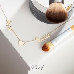 14K Solid Gold Two Name Necklace, 2 Names Necklace Custom Double Name Necklace, Family Name Necklace Gold Couple Necklace, 14K Jewelry