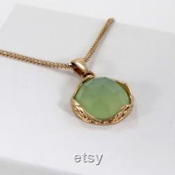 14K Solid Rose Gold Necklace, 12 Mm Green Jade Round Pendant, Bohemian Jewelry, Green Jade Necklace, Gemstone Pendant, Gift For Her