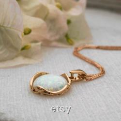 14K Solid Rose gold 12 Mm White Opal Round Pendant, Gemstone Jewelry, Victorian Jewelry, October Birthstone, Dainty Jewelry, Christmas Gift,
