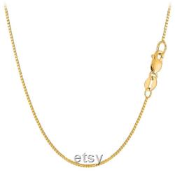 14K Solid Yellow Gold Box Link Necklace Pendant Chain 0.8mm All Sizes 13'' 30'' With Lobster Clasp For Everyday Use