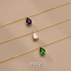 14K Solid gold Emerald Necklace, 14k Birthstone Necklace , Teardrop Emerald Necklace, Mothers day gifts, Anniversary necklace, Gifts for her